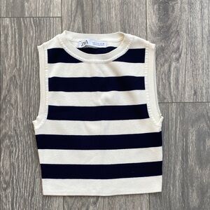 Zara - Kids/Girls Navy & Cream Striped Sweater Vest - Size S